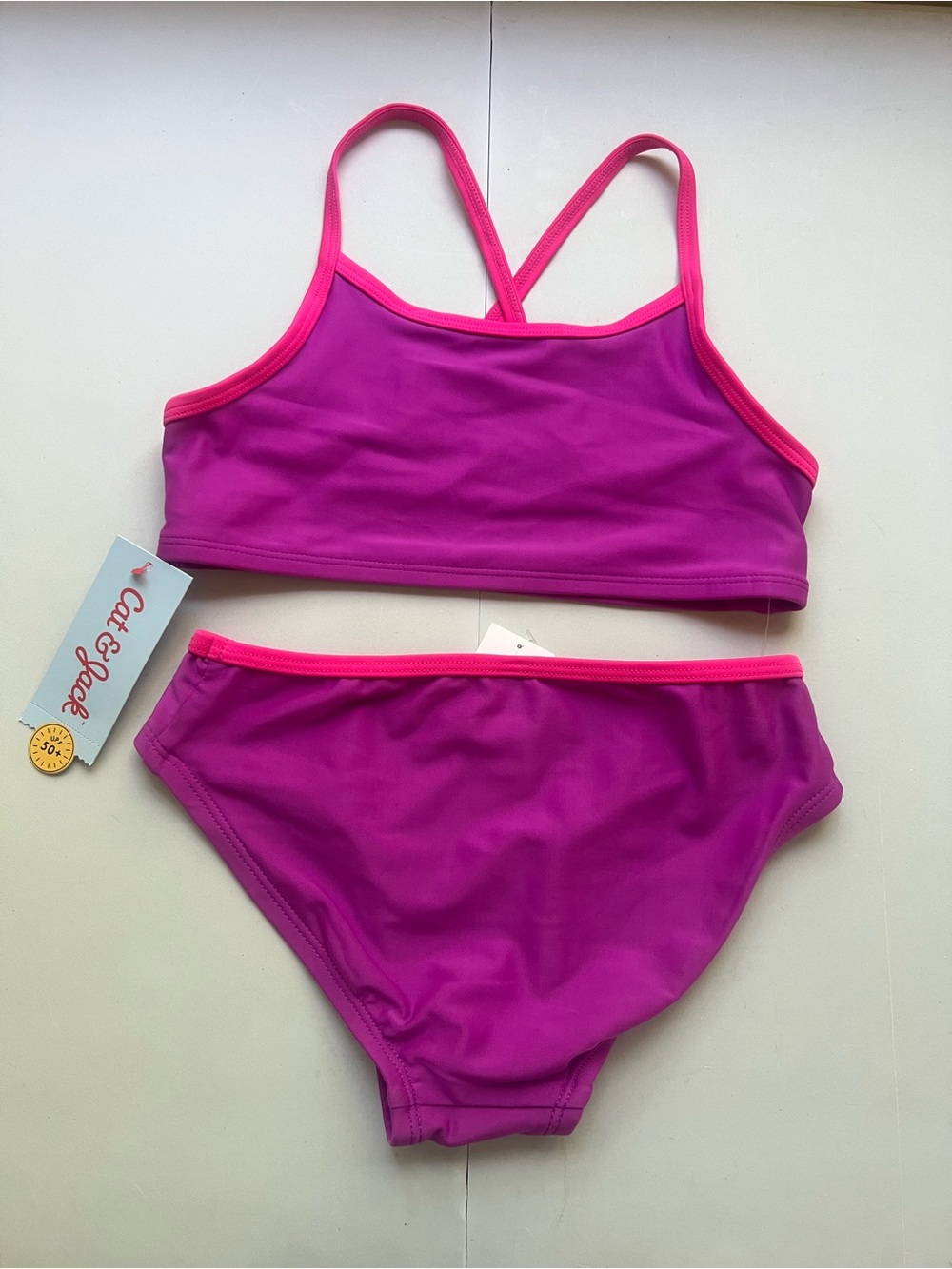 Cat & Jack Girls' Magenta Two-Piece Swimsuit with Hot Pink Trim